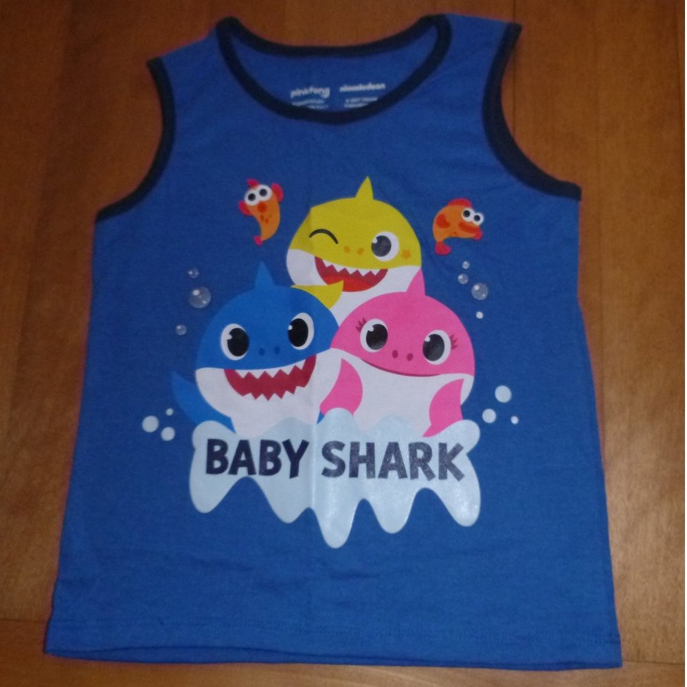 Toddler Boys BABY SHARK Tank Top Shirt Size 2T or 3T Blue Mommy Daddy NWT